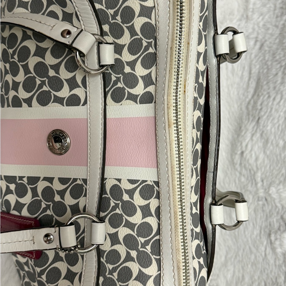 Coach Chelsea Heritage Satchel Gray & Pink Signature Stripe Tote with White Trim - Picture 13 of 13